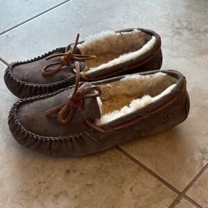 UGG Dark Brown Moccasin Slippers with Shearling Lining
